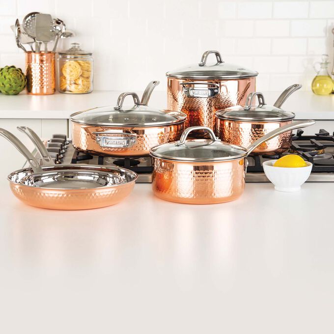 Viking Copper Clad 3-Ply Hammered 10-Piece Cookware Set