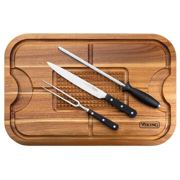 Viking XL Acacia Carving Board with 3-Piece Carving Set