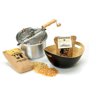Whirley Pop Stovetop Popcorn Popper with Handcrafted Bamboo Bowl and Popcorn