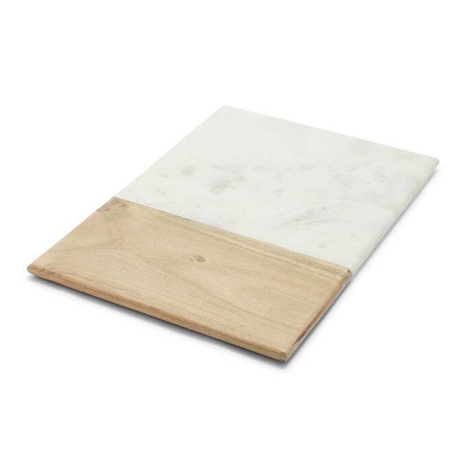 Rectangular Marble and Acacia Wood Serving Board