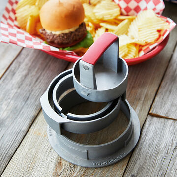 Sur La Table Cast Aluminum 3-in-1 Adjustable Burger Press with Recipe Book