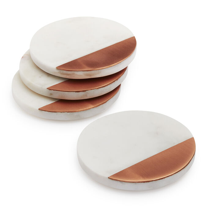 White Marble and Rose Gold Coasters, Set of 4