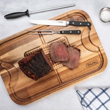 Viking XL Acacia Carving Board with 3-Piece Carving Set