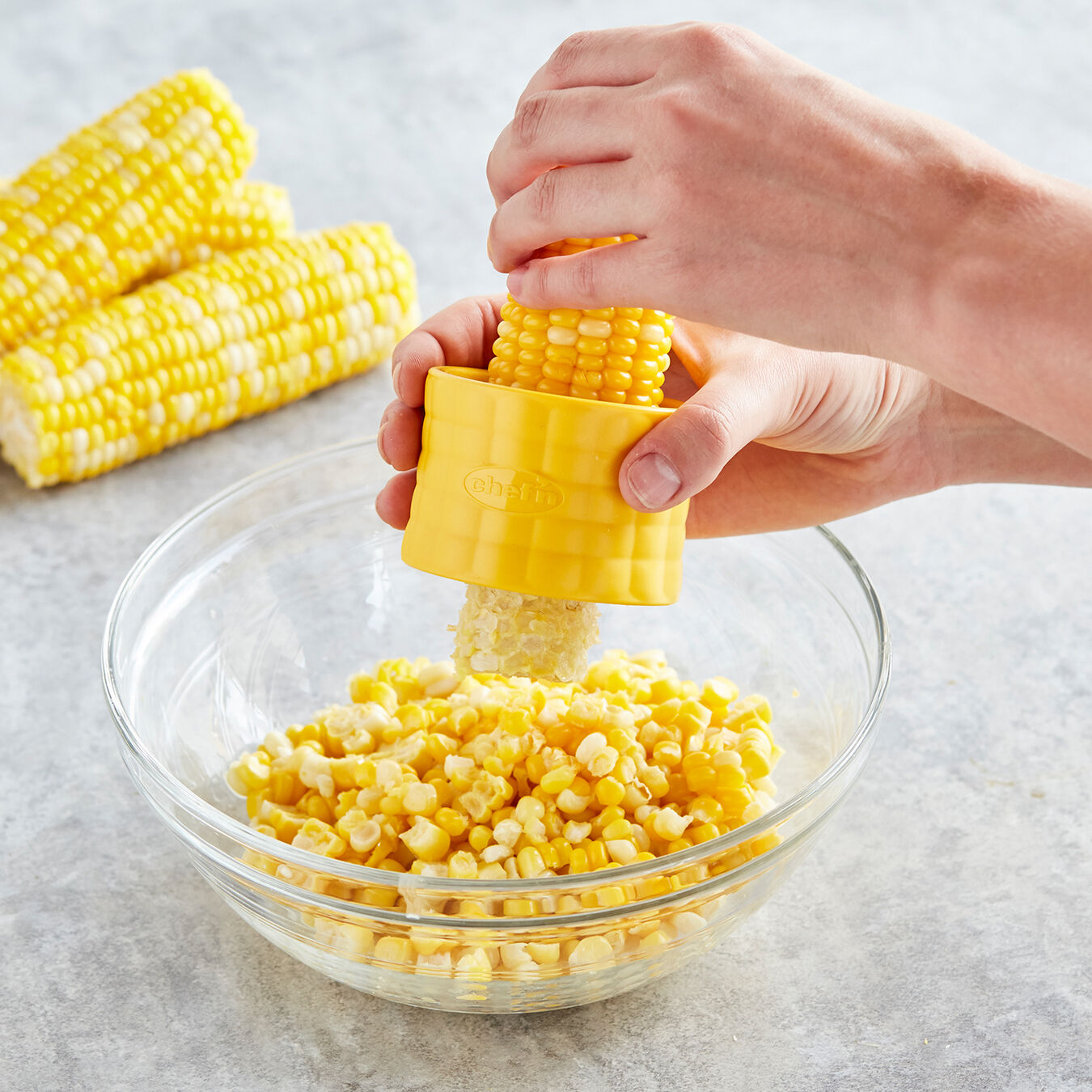 Chef/'n Cob Corn Stripper Yellow Safely strip entire ear of corn #102-812-017