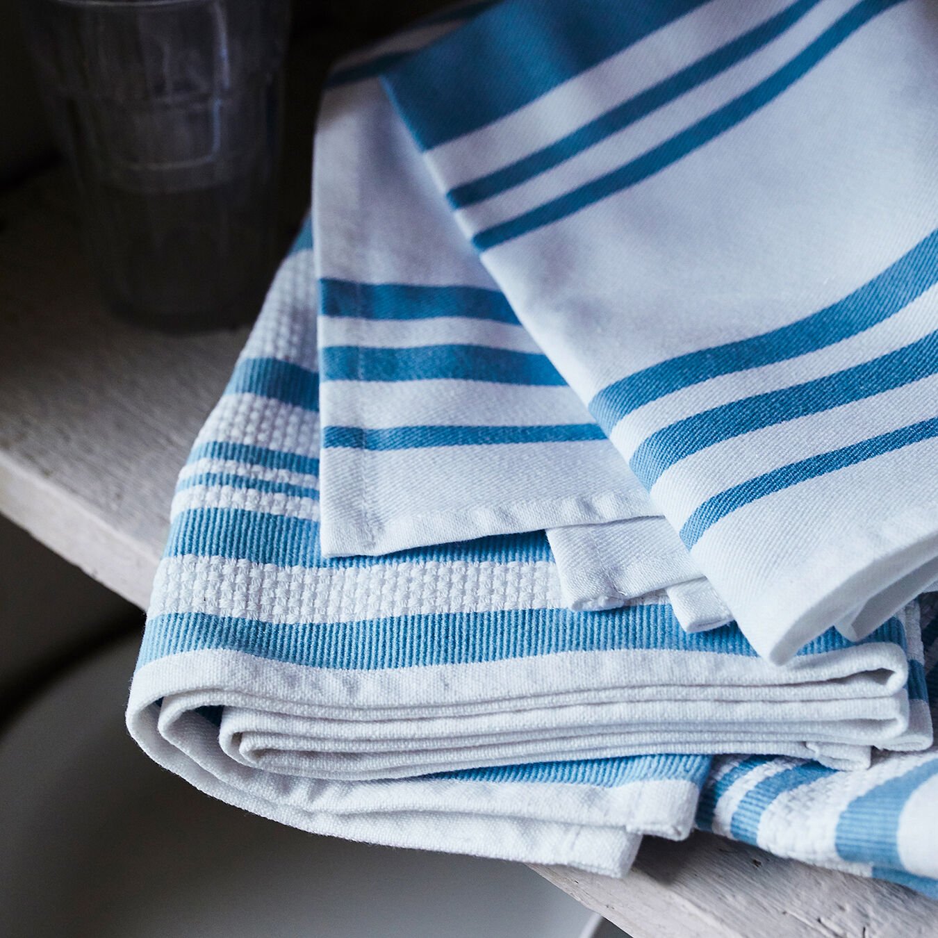 Blue/White 18 x 28 Set of 3 Elrene Stripe and Check Kitchen Towels Cotton 