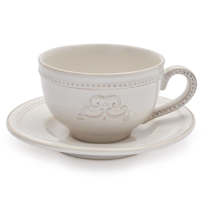 Pearl Stoneware Cappuccino Mug with Saucer