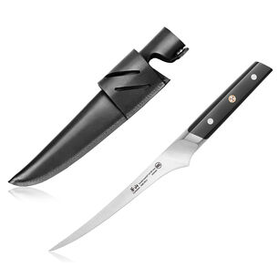 Cangshan TC Series Swedish Sandvik Steel Forged Fillet Knife & Leather Sheath Set, 7&#34;