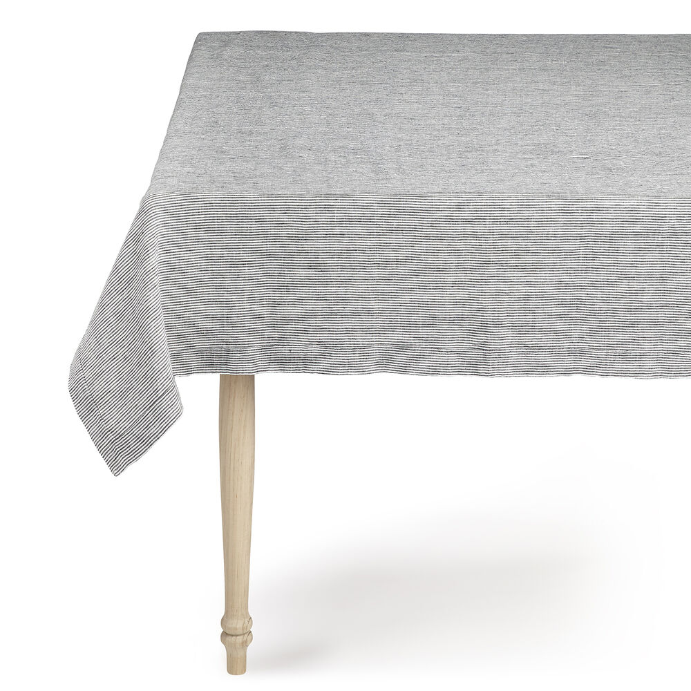 Pinstripe Charcoal Linen Tablecloth Sur La Table