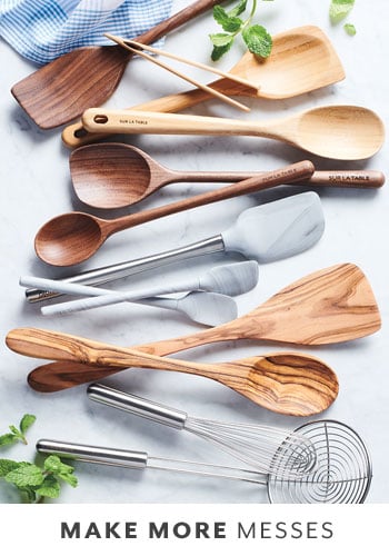 wooden spoons and stainless steel tools
