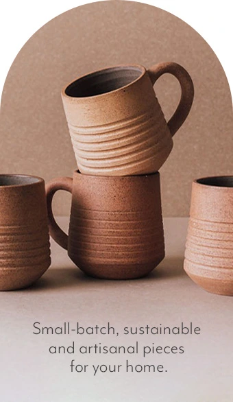 Small-batch, sustainable and artisanal pieces for your home. Handmade ceramic Mugs stacked.