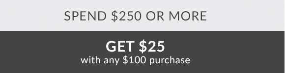 Spend $250 or more, Get $25 off with a $100 Purchase