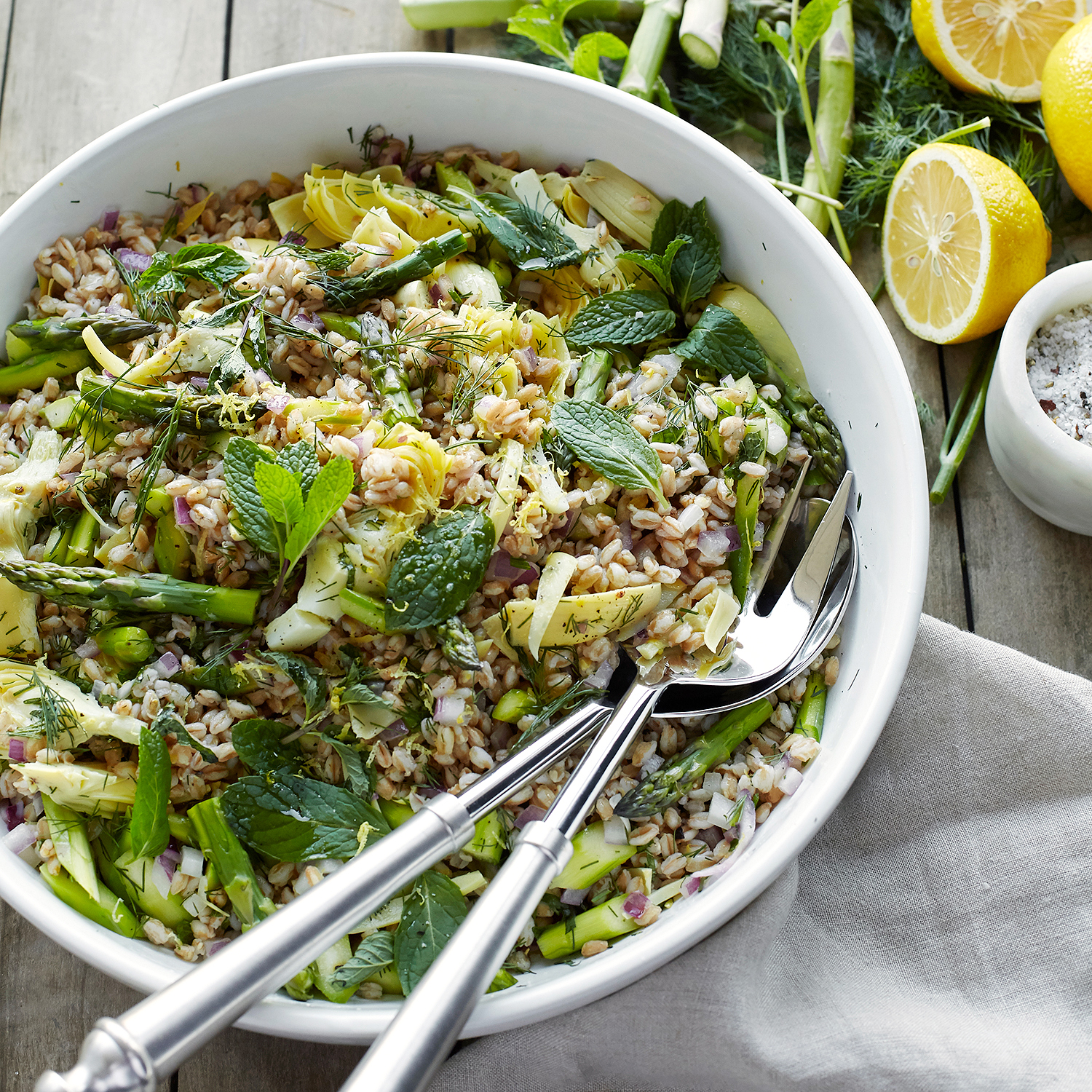 Asparagus Farro Salad With Mint And Artichokes Recipe Sur La Table