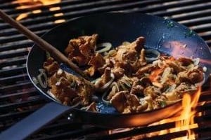 skillet with sauteed mushrooms