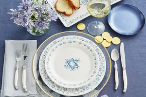 Hanukkah salad and dinner plates