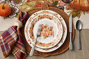 Thanksgiving turkey dinnerware with pumpkins