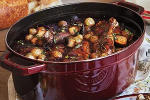 Coq au Vin in Staub oval dutch oven