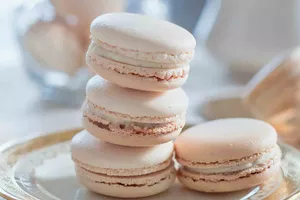vanilla macarons on plate