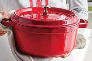 Staub round Dutch oven in red color
