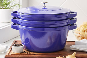 Staub stackable cookware in blueberry color