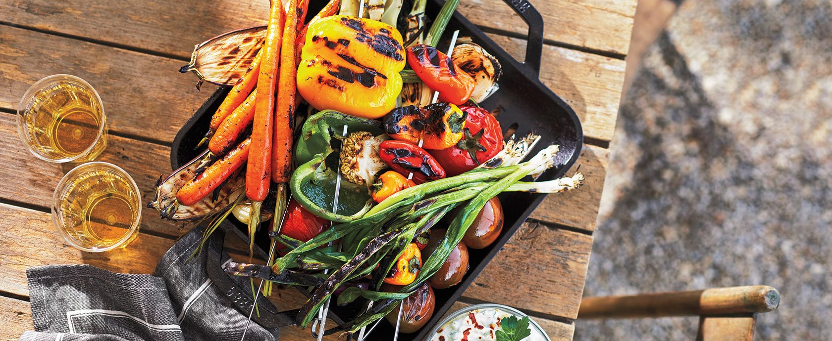 Fresh grilled veggies in cast iron grill pan