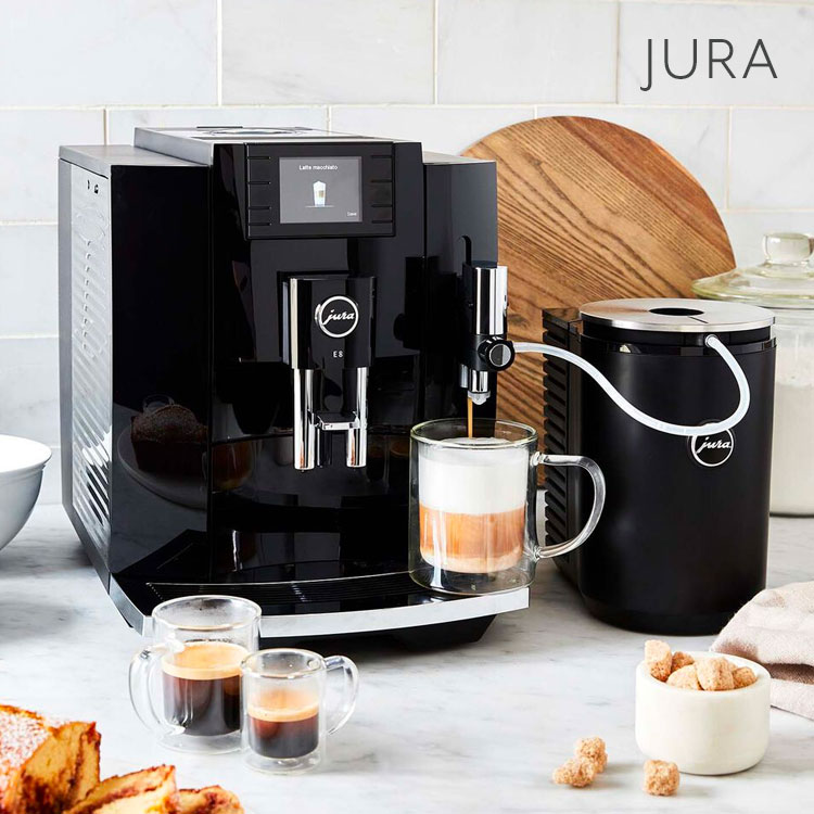 Jura espresso machine in black with milk frother