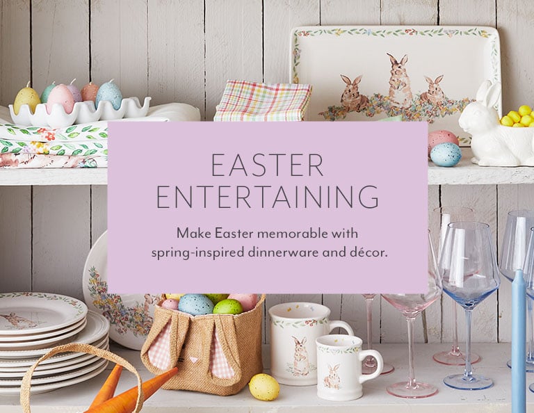 Easter entertaining. Make Easter memorable with spring-inspired dinnerware and decor featuring colors reminiscent of seasonal blooms.