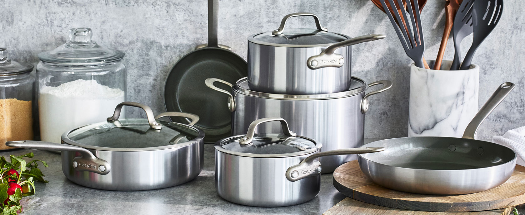 GreenPan nonstick cookware set with lids