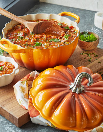 Le Creuset deep pumpkin cookware