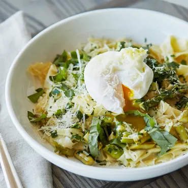 Pappardelle with Lemon, Asparagus and Parmigiano-Reggiano with Soft Eggs