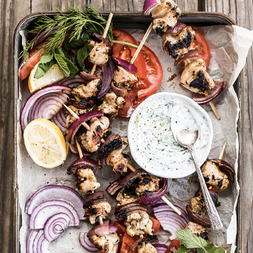 Lemon Chicken Souvlaki on skewers