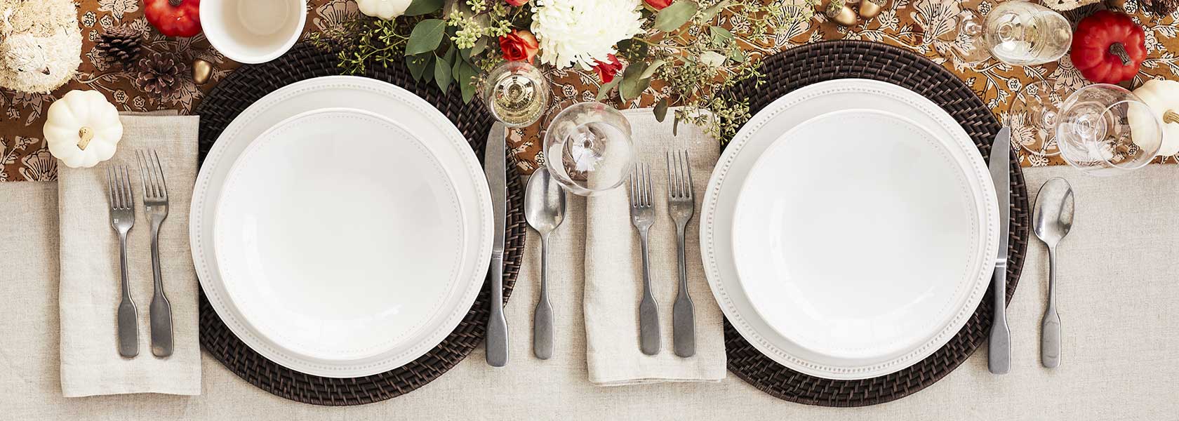 Thanksgiving table with white Pearl dinnerware