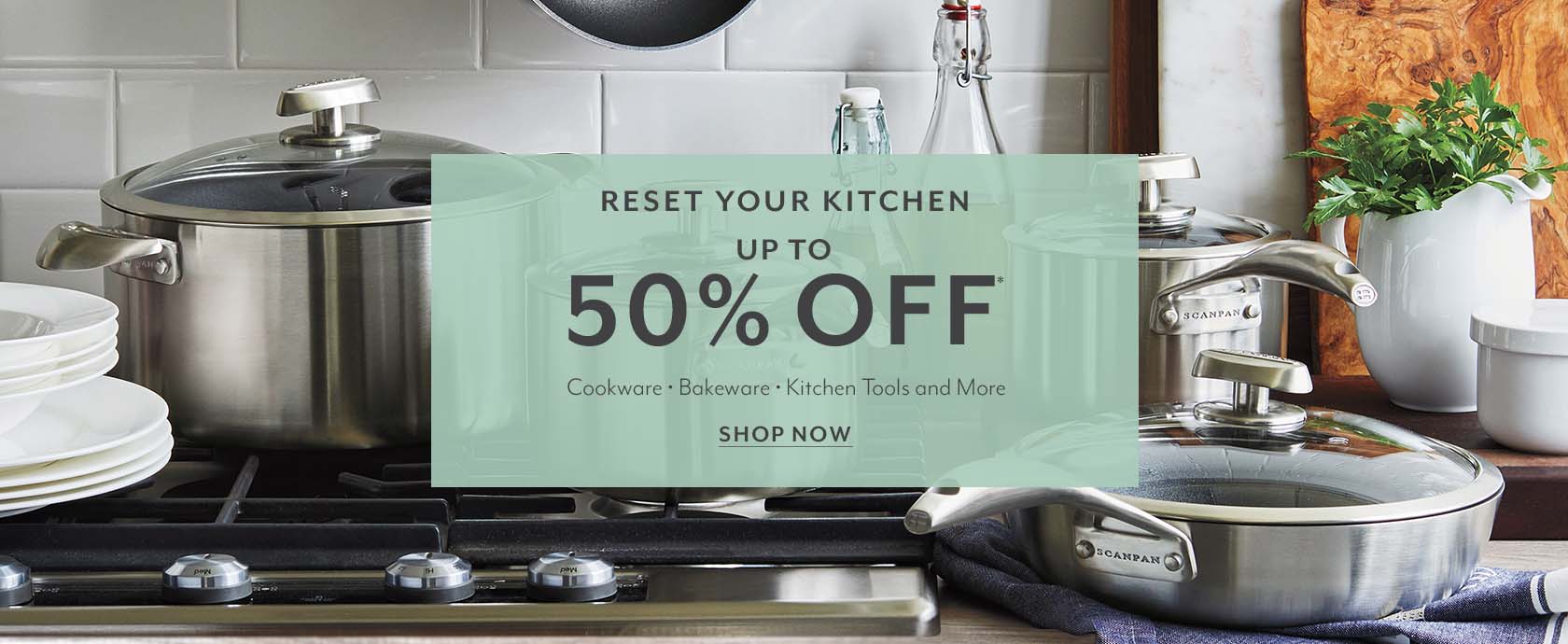 Reset your kitchen up to 50% off cookware, bakeware, kitchen tools and more. Shop Now. Nonstick cookware on cooktop.