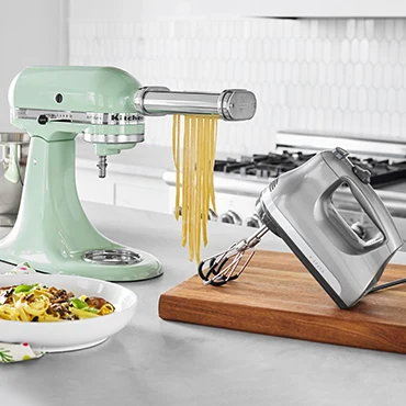KitchenAid mixer with pasta attachment and hand mixer