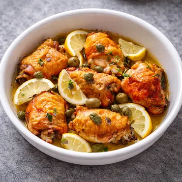 Pan-Roasted Chicken Thighs with Lemons, Capers and Olives