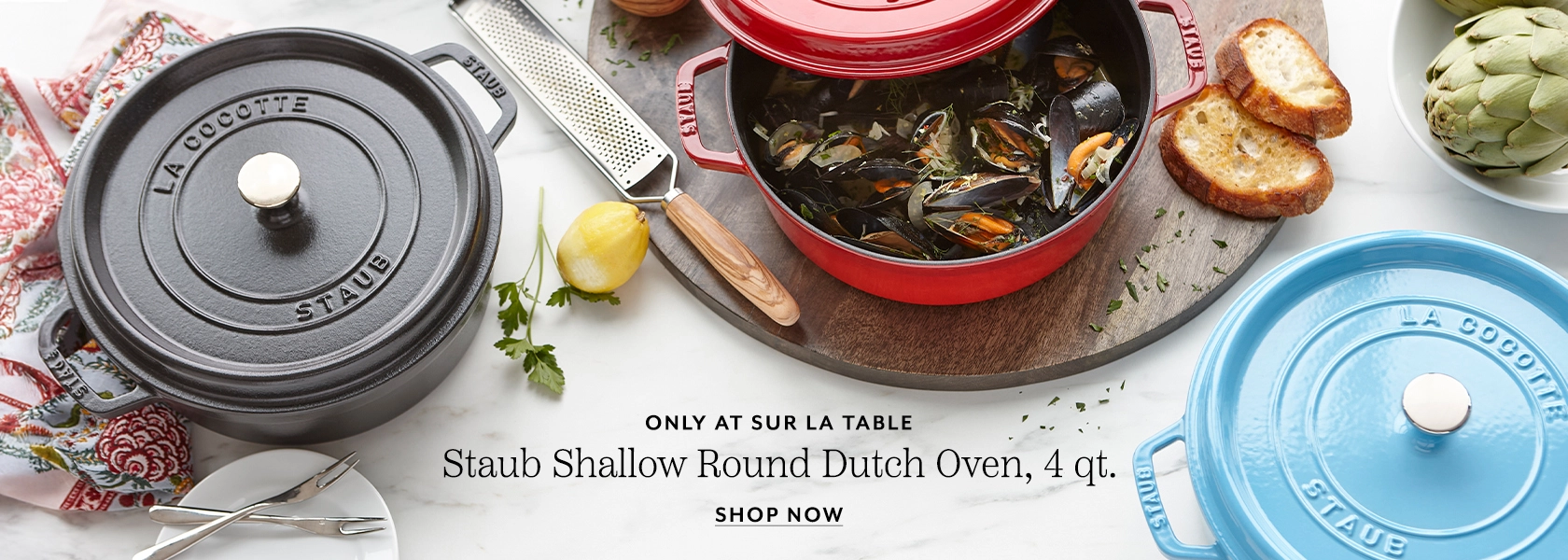 Only at Sur La Table Staub Shallow Round Dutch Oven 4 quart. Shop now.
