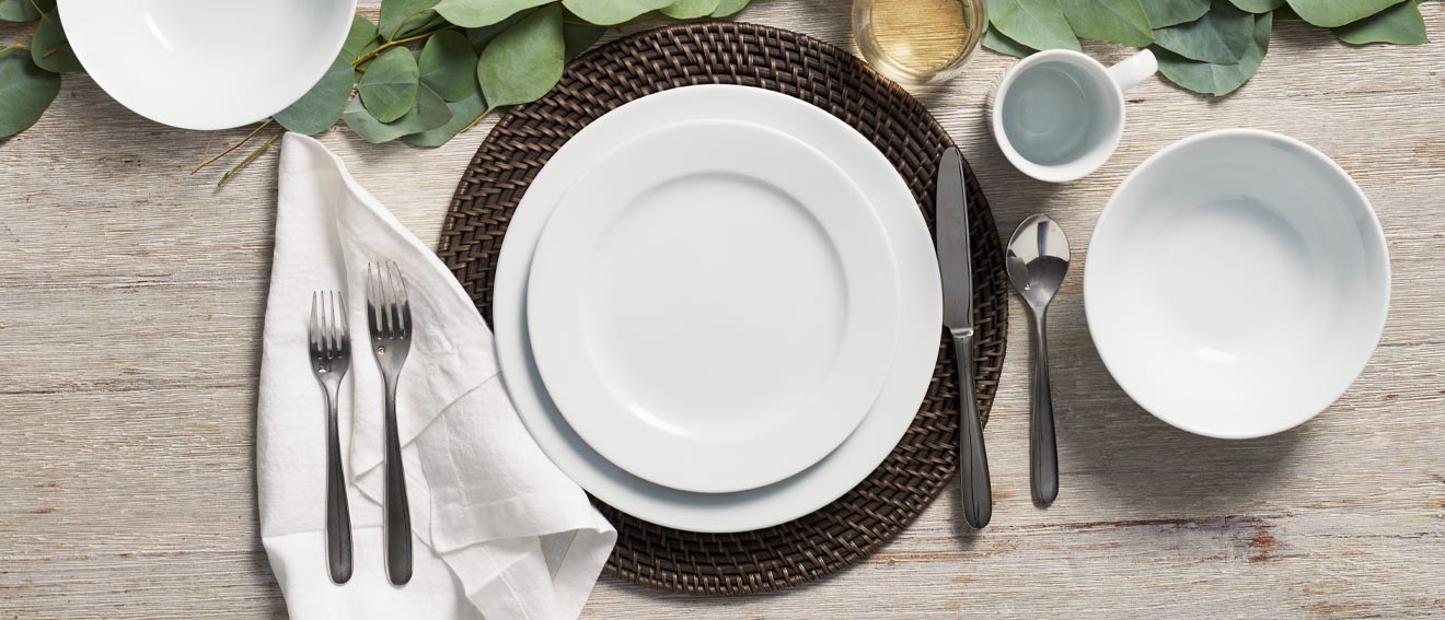 Classic white dinnerware plates and bowls