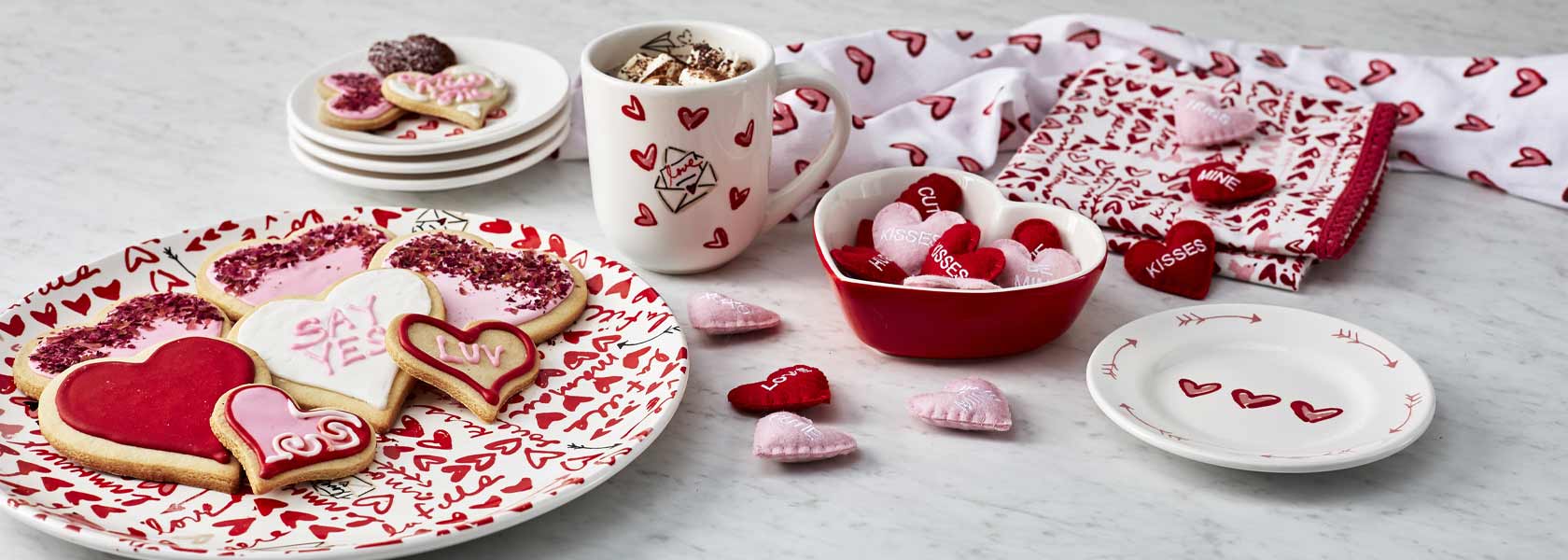 Valentine's Day decor and decorated heart cookies