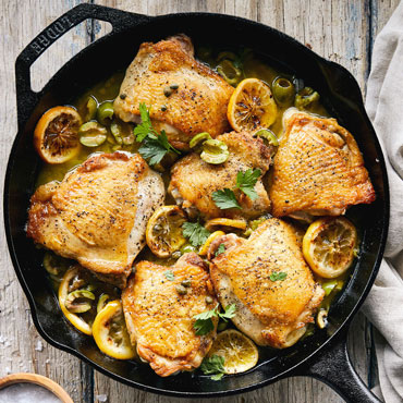 Pan-Roasted Chicken Thighs with Lemons, Capers and Olives