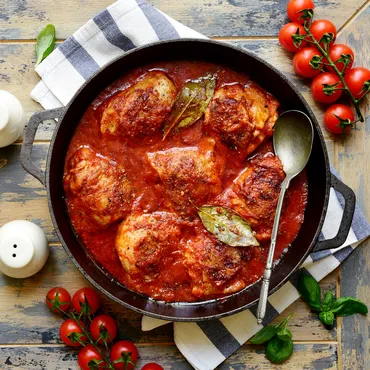 Garlicky Chicken Thighs with Piquillo Pepper Sauce