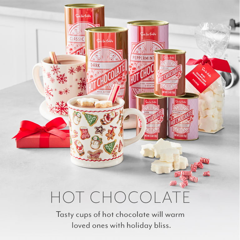 Hot Chocolate. Tasty cups of hot chocolate will warm loved ones with holiday bliss.