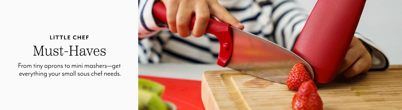 Little Chef must-haves. From tiny aprons to mini mashers get everything your small sous chef needs.