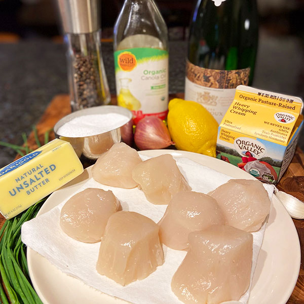 ingredients for Pan-Seared Scallops with Prosecco Butter Sauce