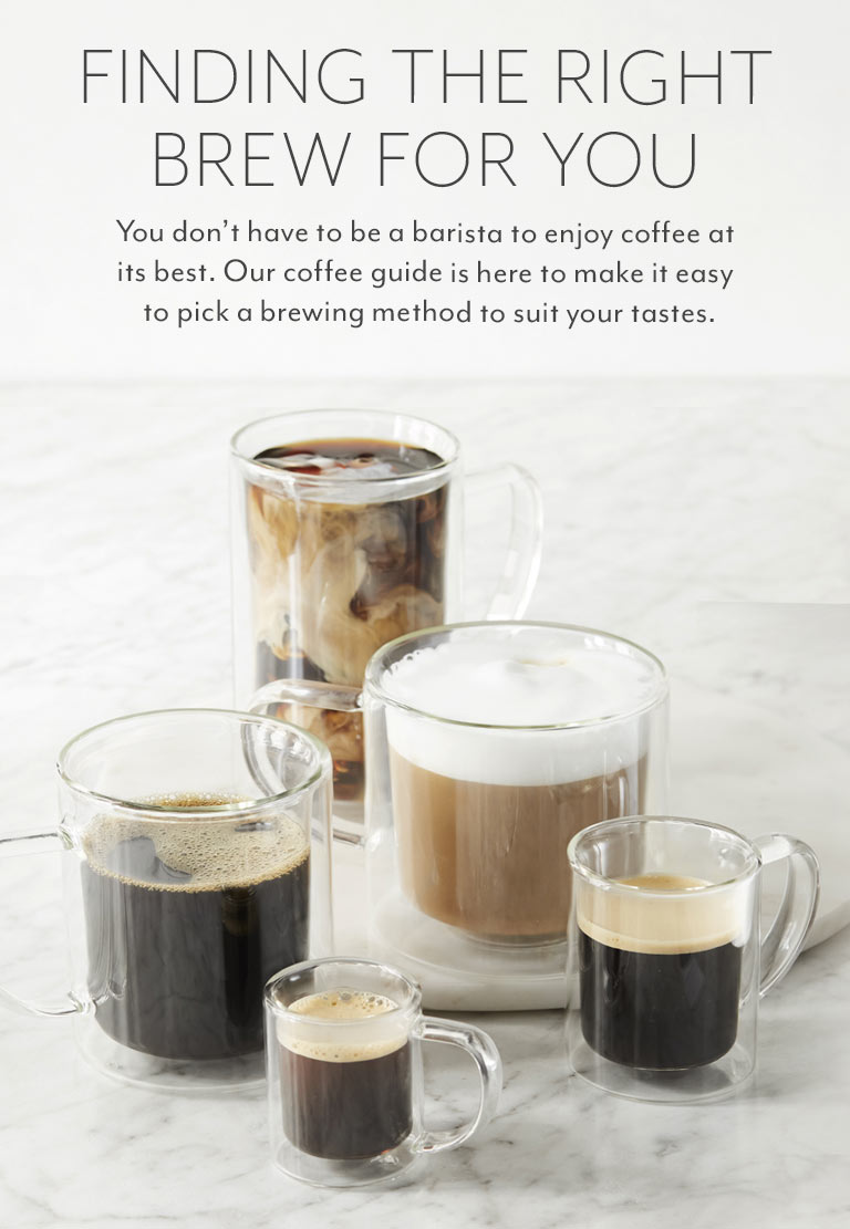 FINDING THE RIGHT BREW FOR YOU. You don’t have to be a barista to enjoy coffee at its best. Our coffee guide is here to make it easy to pick a brewing method to suit your tastes.