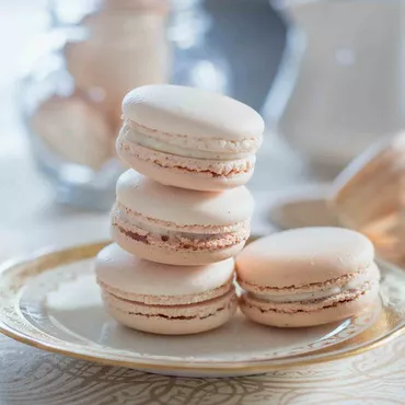 Peach and Champagne Macarons stacked