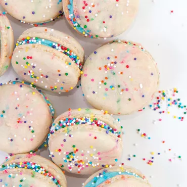 Vanilla Birthday Cake Macarons with Sprinkles