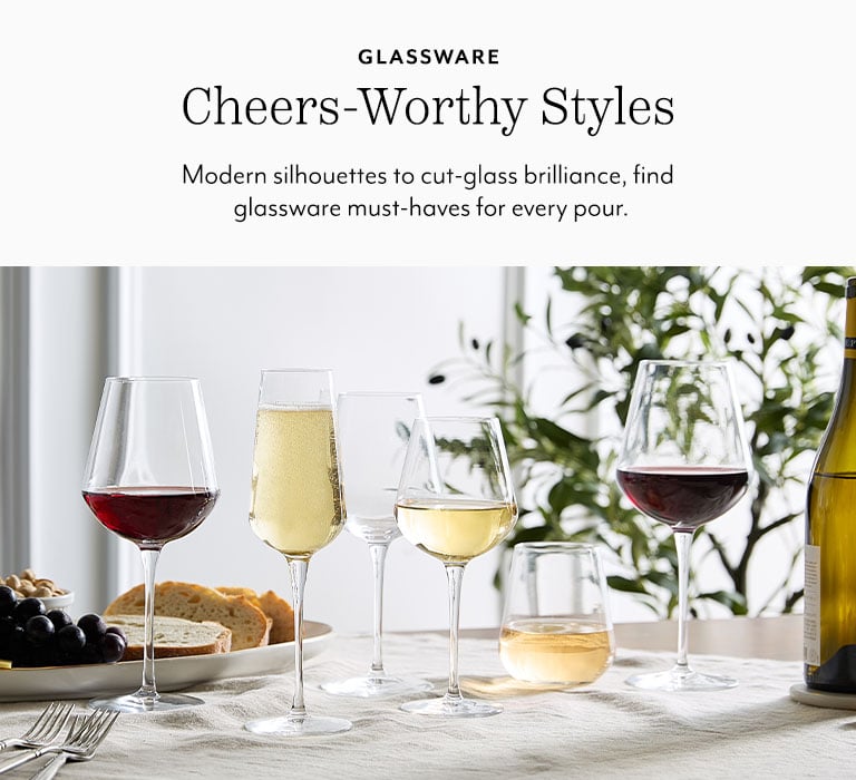Glassware cheers-worthy styles. Modern silhouettes to cut-glass brilliance, find glassware must-haves for every pour..