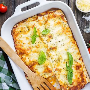 Homemade Lasagna in white pan