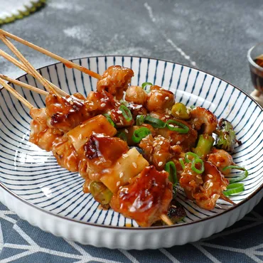 Grilled Chicken Yakitori skewers with Yuzu and Orange Glaze