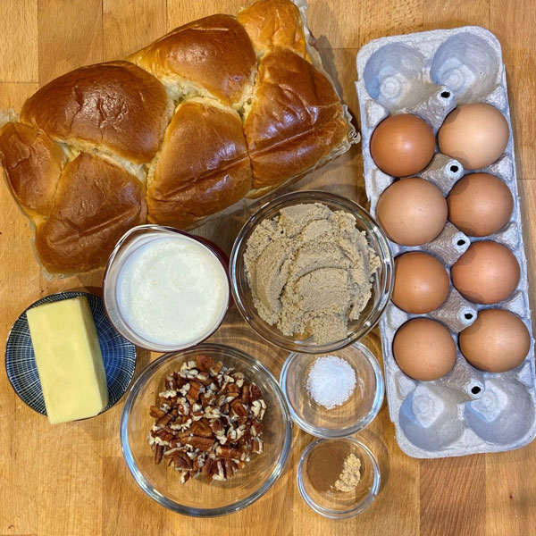 ingredients for Brioche French Toast Casserole with Pecans recipe