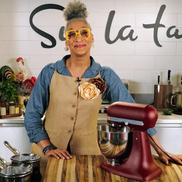 Carla Hall with KitchenAid stand mixer